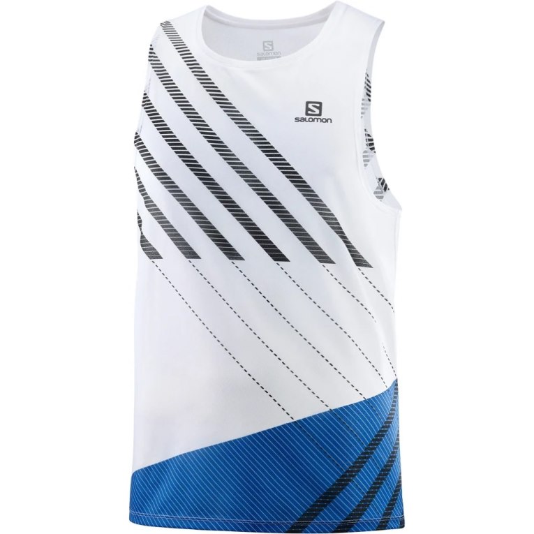 Tank Top Salomon Sense Aero Singlet Hombre Blancos Azules | MX RVJA489